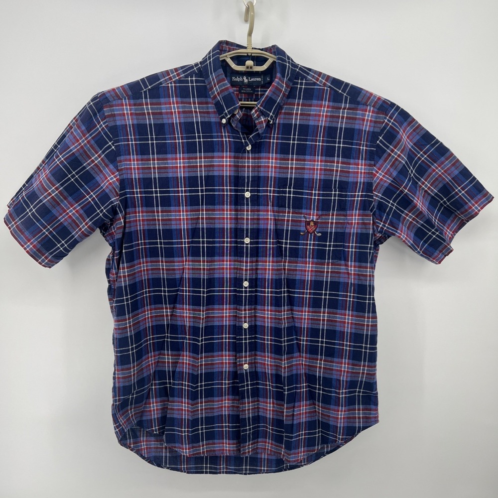 Vintage Ralph Lauren Tilden Golf Shirt Men's Large Plaid Short Sleeve Button